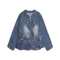 thumbnail image 1 of KIDSCOOL SPACE Little Girl Flower Embroidery Ruffled Hem Double Breasted Jean Jacket 6T, 1 of 6