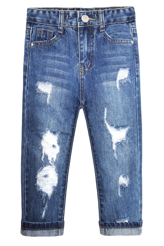 Little Girl Jean,Stone Washed Ripped Hole Soft Denim Pants,Blue,13-14 Years
