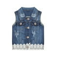 thumbnail image 1 of KIDSCOOL SPACE Little Girl Jean Vest,Junior Ripped Lace Denim Vest Tops,Blue,7-8 Years, 1 of 6