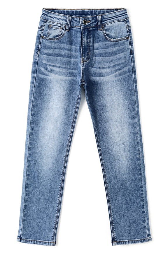 Little Girl Jeans,Kid Ripped Straight Slim Fit Elastic Band Inside Denim Jeans Pants,Light Blue,7-8 Years