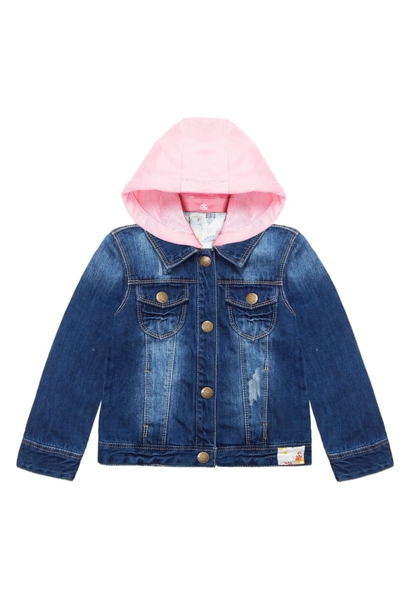 Little Girl Pink Detachable Hood Flower Embroidered Jean Jacket Female,3-4 Years