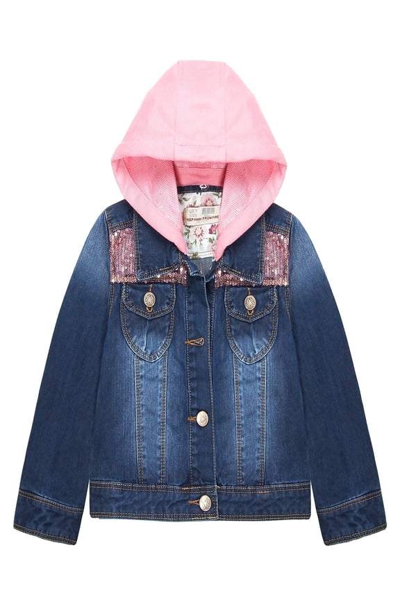 Little Girl Pink Detachable Hood Flower Embroidered Jean Jacket,Pink Cap,3-4 Yeasr
