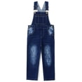 thumbnail image 1 of KIDSCOOL SPACE Little Girl Ripped Denim Overalls, Adjustable Elastic Waistand Inside Stretch Jeans Jumpsuit,Deep Blue,6-7 Years, 1 of 8