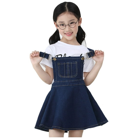 KIDSCOOL SPACE Little Girls Adjustable Jean Overall Tutu Denim Dress,3-4 Years