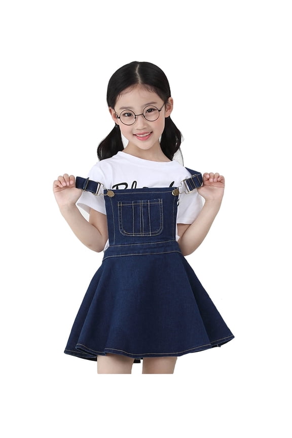 Little Girls Adjustable Jean Overall Tutu Denim Dress,8-9 Years