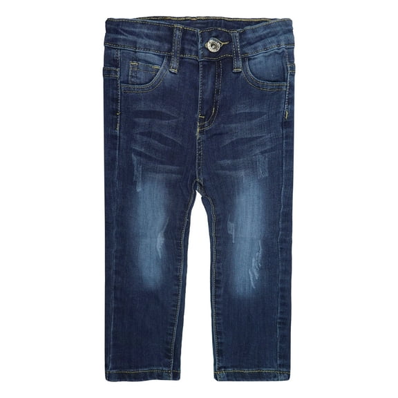 KIDSCOOL SPACE Little Girls Boys Jeans,Elastic Band Inside Ripped Straight Fit Stretchy Denim Pants,6-7 Years
