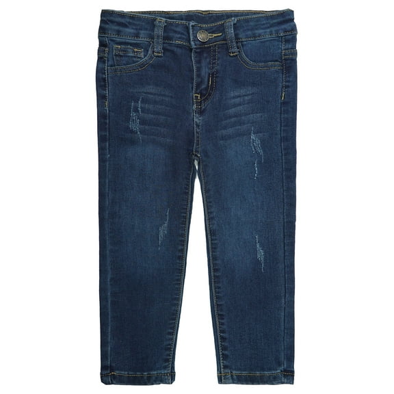 KIDSCOOL SPACE Little Girls Boys Jeans,Elastic Band Inside Ripped Straight Fit Stretchy Soft Denim Pants,4-5 Years