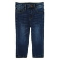 thumbnail image 1 of KIDSCOOL SPACE Little Girls Boys Jeans,Elastic Band Inside Ripped Straight Fit Stretchy Soft Denim Pants,Deep Blue,4-5 Years, 1 of 5