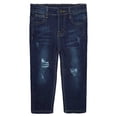 thumbnail image 1 of KIDSCOOL SPACE Little Girls Boys Jeans,Elastic Band Inside Ripped Straight Fit Stretchy Soft Denim Pants,Deep Blue,5-6 Years, 1 of 6