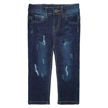 KIDSCOOL SPACE Little Girls Boys Jeans,Elastic Band Inside Ripped Stretchy Soft Thin Summer Denim Slim Pants,6-7 Years