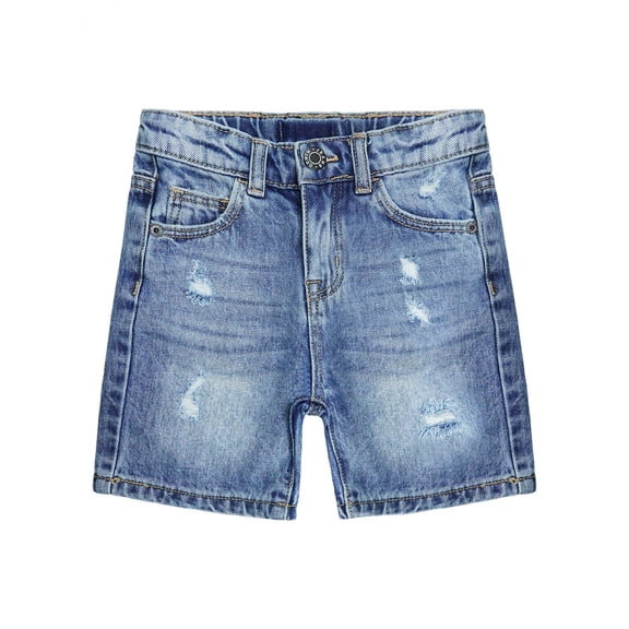 KIDSCOOL SPACE Little Girls Boys Jeans Shorts,Ripped Stretchy Simple Design Cute Summer Denim Pants,Blue,5-6 Years