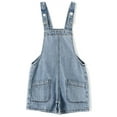 thumbnail image 1 of KIDSCOOL SPACE Little Girls Boys Jeans Shorts,Simple Design Adjustable Straps Summer Denim Shortalls,Light Blue,9-10 Years, 1 of 6