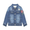 thumbnail image 1 of KIDSCOOL SPACE Little Girls Fake Flap Pockets Design Flower Bird Embroidered Ripped Denim Jacket 4T, 1 of 1