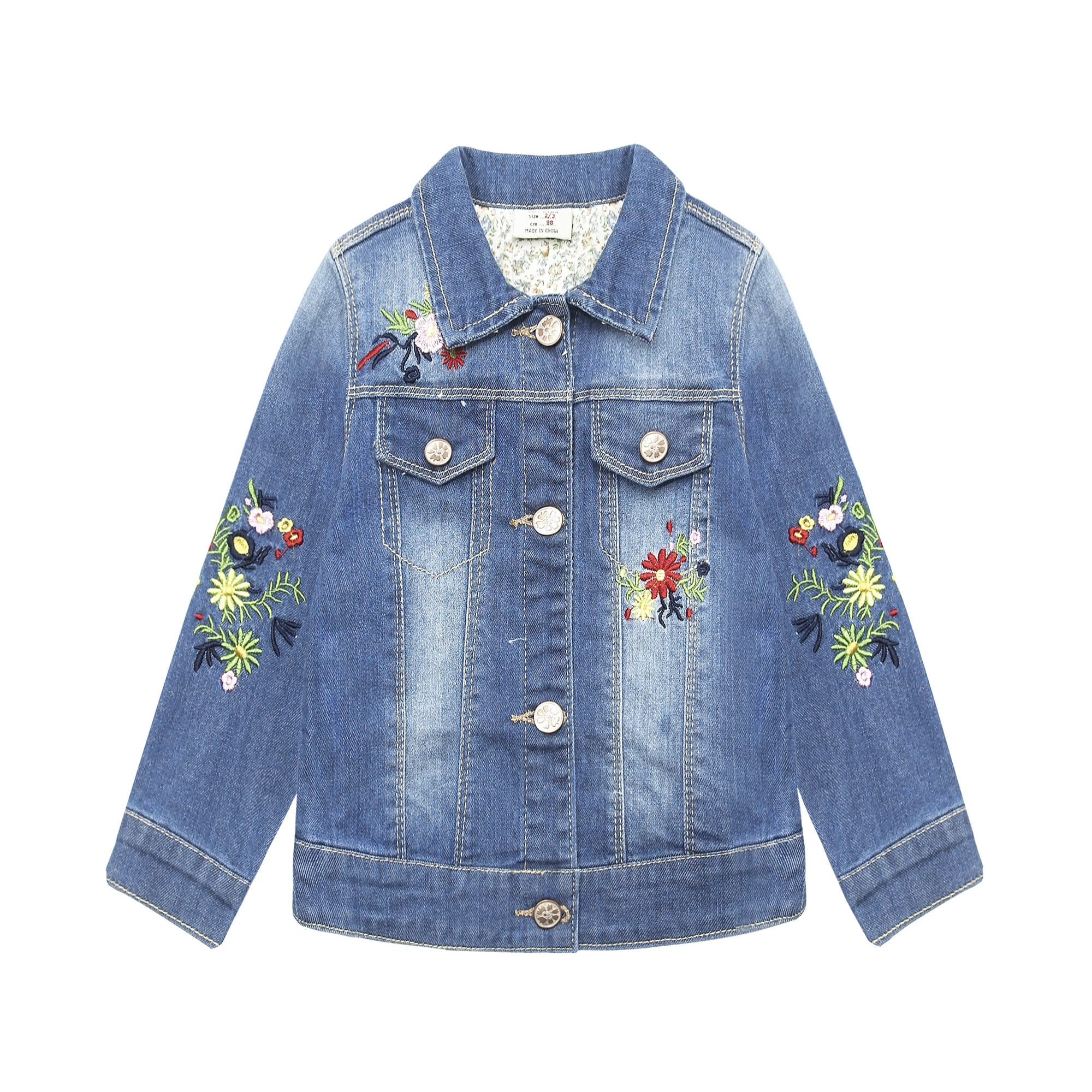 KIDSCOOL SPACE Little Girls Flower Leaf Embroidered Fake Flap Button Pocket Denim Jacket 3T Walmart