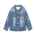 thumbnail image 1 of KIDSCOOL SPACE Little Girls Flower Leaf Embroidered Fake Flap Button Pocket Denim Jacket 3T, 1 of 6