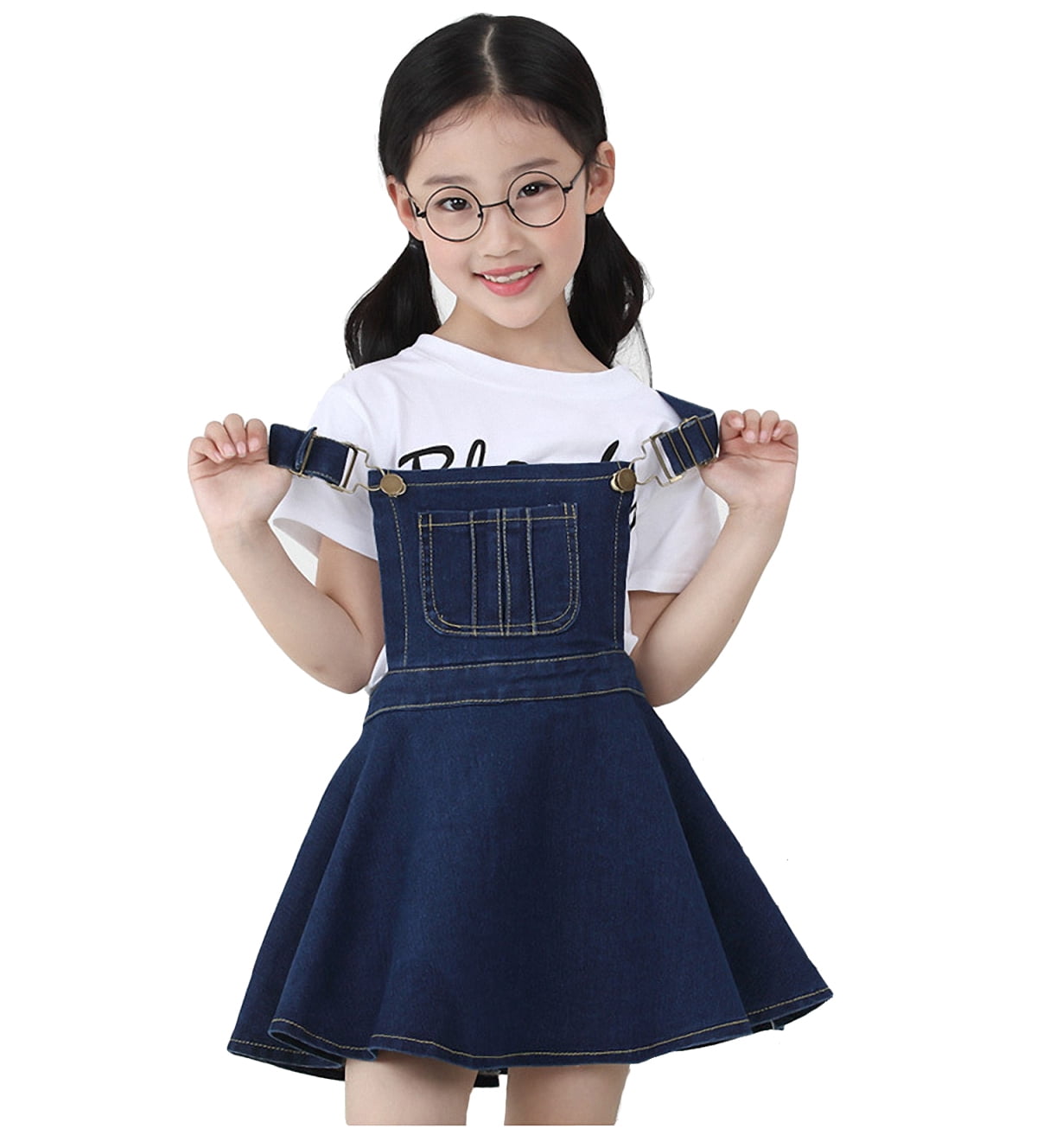KIDSCOOL SPACE Little Girls Jean Overall Dress Ripped Adjustable