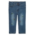 thumbnail image 1 of KIDSCOOL SPACE Little Girls Jeans,Elastic Band Inside Embroidered Ripped Stretchy Soft Denim Slim Pants,4-5 Years, 1 of 6