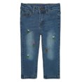 thumbnail image 1 of KIDSCOOL SPACE Little Girls Jeans,Elastic Band Inside Embroidered Ripped Stretchy Soft Denim Slim Pants,4-5 Years, 1 of 1