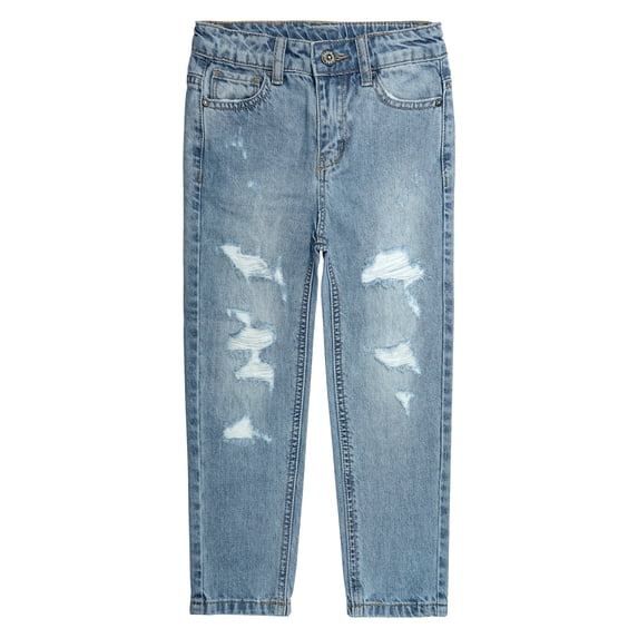 KIDSCOOL SPACE Little Girls Jeans,Elastic Band Inside Ripped Holes Denim Pants,5-6 Years