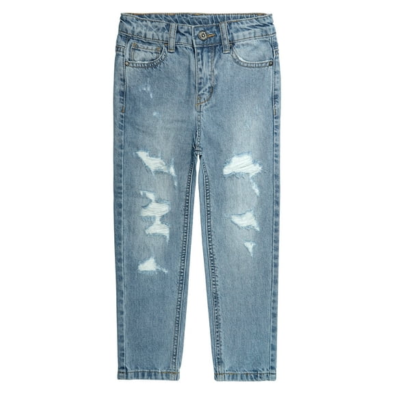 KIDSCOOL SPACE Little Girls Jeans,Elastic Band Inside Ripped Holes Denim Pants,8-9 Years