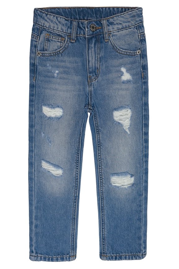 Little Girls Jeans,Elastic Band Inside Ripped Holes Denim Pants,Blue,5-6 Years