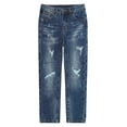 thumbnail image 1 of KIDSCOOL SPACE Little Girls Jeans,Elastic Waistband Inside Ripped Holes Soft Simple Desgin Denim Pants,Light Blue,4-5 Years, 1 of 7
