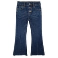 thumbnail image 1 of KIDSCOOL SPACE Little Girls Jeans,Raw Edge 3 Buttons Stretchy Bell-bottom Denim Pants,Blue,4-5 Years, 1 of 6