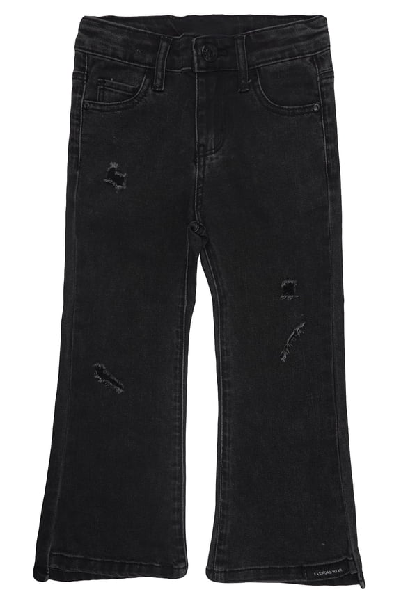 Little Girls Jeans,Ripped Holes Stretchy Bell-bottom Slim Boot Cut Denim Pants,Black,3-4 Years