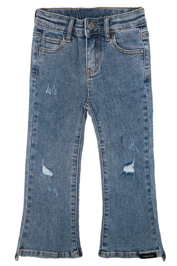 Little Girls Jeans,Ripped Holes Stretchy Bell-bottom Slim Boot Cut Denim Pants,Blue,6-7 Years