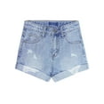 thumbnail image 1 of KIDSCOOL SPACE Little Girls Jeans Shorts,Ripped Rolled Cuff Hem Cute Summer Denim Pants,Light Blue,5-6 Years, 1 of 7