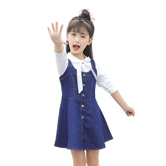KIDSCOOL SPACE Little Girls Ripped Adjustable Jean Overall Denim Dress,5-6 Years