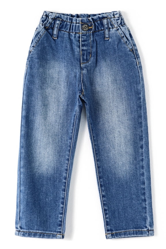 Little Girls Ruffled Elastic Waist Denim Ripped Jeans Pants,Blue,3-4 Years