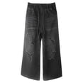 thumbnail image 1 of KIDSCOOL SPACE Little Girls Wide-leg Colored Denim Jeans, 5-14T Loose Elastic Waist with String Ripped Flared Pants,Black,5-6 Years, 1 of 8