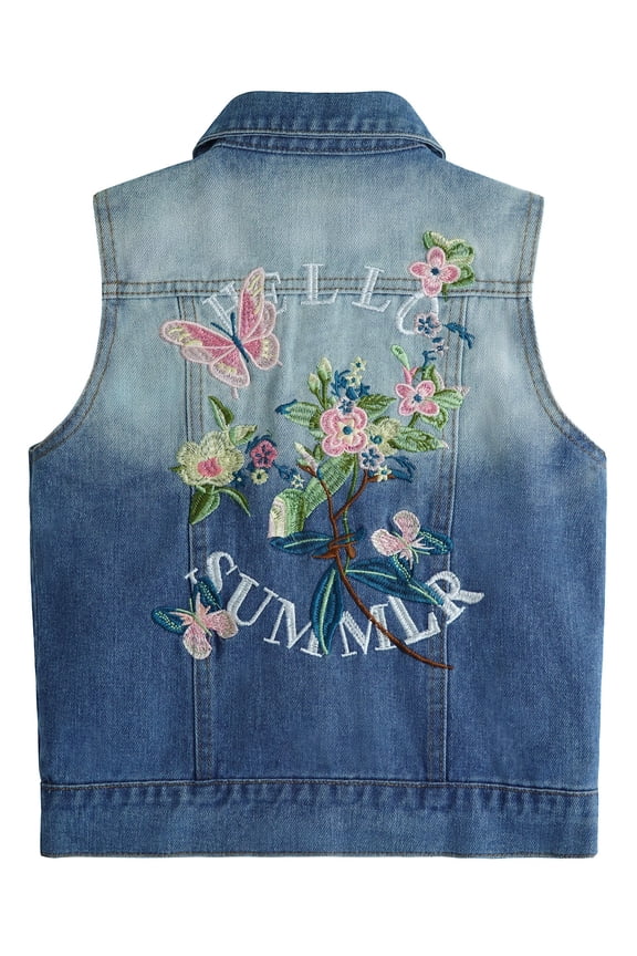 Little Kid Jean Vest,Junior Ripped Denim Vest Tops ,Blue,11-12 Years