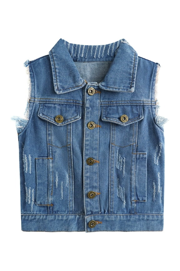 Little Kid Jean Vest,Junior Ripped Denim Vest Tops ,Blue,7-8 Years