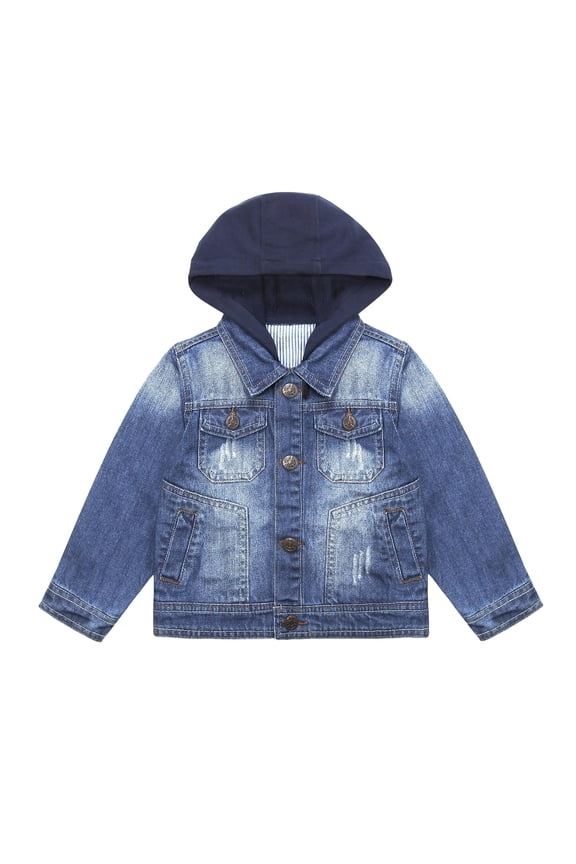 Little Kid Ripped Letters Embroidered Jean Hooded Jacket,Blue,3-4 Years