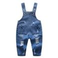 thumbnail image 1 of KIDSCOOL SPACE Baby Toddler Ripped Denim Jumpsuit, Cute 4 Pockets Elastic Legs Overalls,Blue,3-4 Years, 1 of 7
