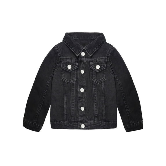 KIDSCOOL SPACE Little Kid Simple Jean Jacket, Stone Washed Soft Denim Coat Outfit,Black,5-6 Years