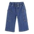 thumbnail image 1 of KIDSCOOL SPACE Lttle Girls Cargo Jeans, Boys Elastic Waist with D-ring Loops Stretch Denim Pants,Mid Blue,3-4 Years, 1 of 6