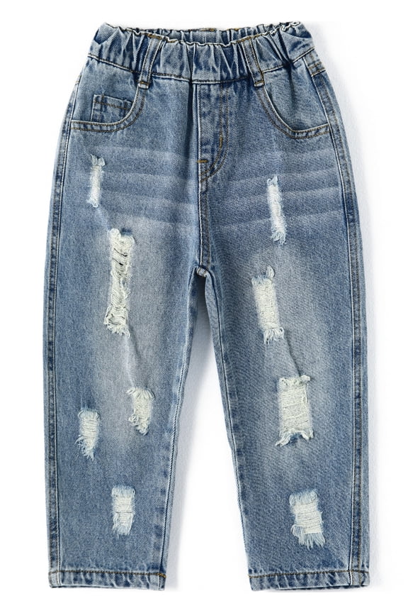 Retro Toddler Little Kid Rippd Holes Elastic Waist Fashion Jeans