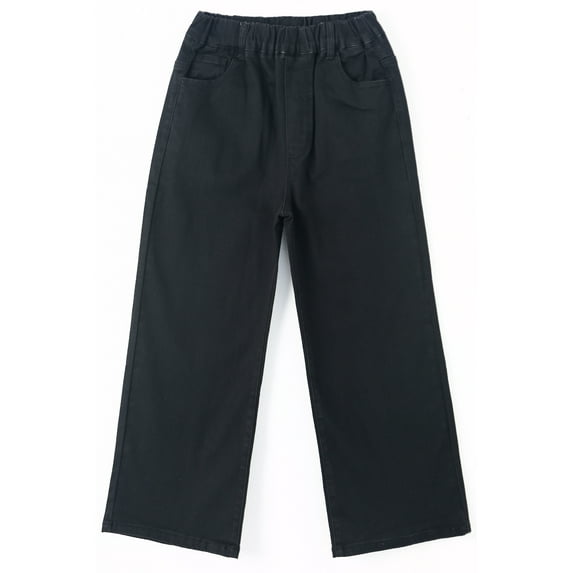 KIDSCOOL SPACE Toddler & Big Girls Jeans, 18M-13T Simple Desgin Ribbed Waist Stretch Denim Pants,Black,9-10 Years
