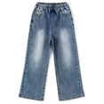 thumbnail image 1 of KIDSCOOL SPACE Toddler & Big Girls Jeans, 18M-13T Simple Desgin Ribbed Waist Stretch Denim Pants,Light Blue,3-4 Years, 1 of 6