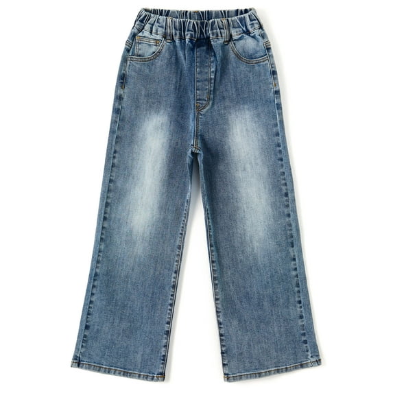 KIDSCOOL SPACE Toddler & Big Girls Jeans, 18M-13T Simple Desgin Ribbed Waist Stretch Denim Pants,Light Blue,3-4 Years