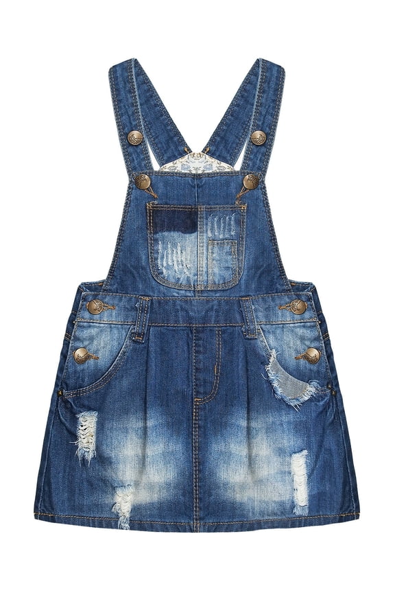 Toddler Girl Ripped Jean Overall Dress,Little Girl Distressed Denim Jumper Dress,Blue,3-4 Years