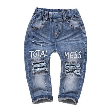KIDSCOOL SPACE Toddler Ripped Casual Elastic Distressed Denim Jean 12 Months