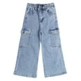 thumbnail image 1 of KIDSCOOL SPACE Various Colors Toddler & Big Child Wide-leg Cargo Jeans, 18M-14T Ribbed Waist Denim Pants,Light Blue,6-7 Years, 1 of 6