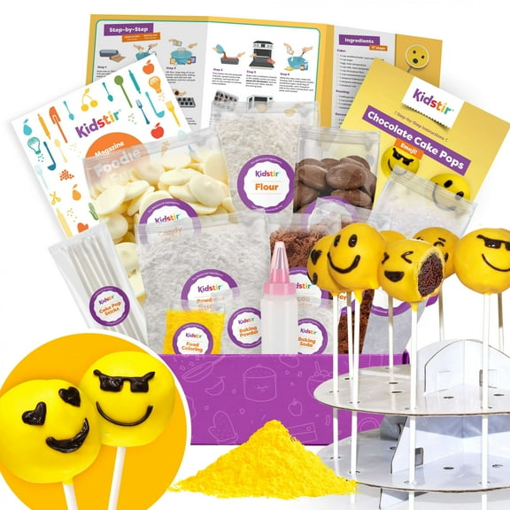 KIDSTIR Kids Baking Diy Activity Kit - Bake Delicious Emoji Cake Pops | Includes Cake Pop Stand