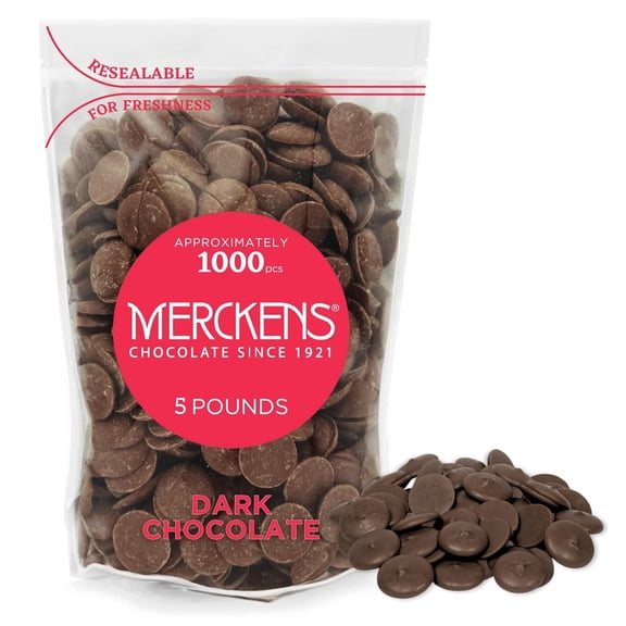 KIDU Merckens Chocolate Melting Wafers Bulk Bag Perfect For Valentine's Day, for Dipping, Deserts, Baking And More (Dark, 5 Pound)