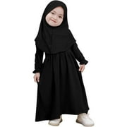 KIDUS Abaya And Headscarf Set For Girls Pure Color Robe With Hijab Bundle Baby Girl