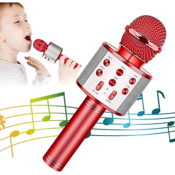 KIDWILL Wireless Bluetooth Karaoke Microphone, 5-in-1 Portable Handheld Karaoke Mic Speaker Player Recorder with Adjustable Remix FM Radio for Kids Adults Birthday Party KTV Christmas (Red)